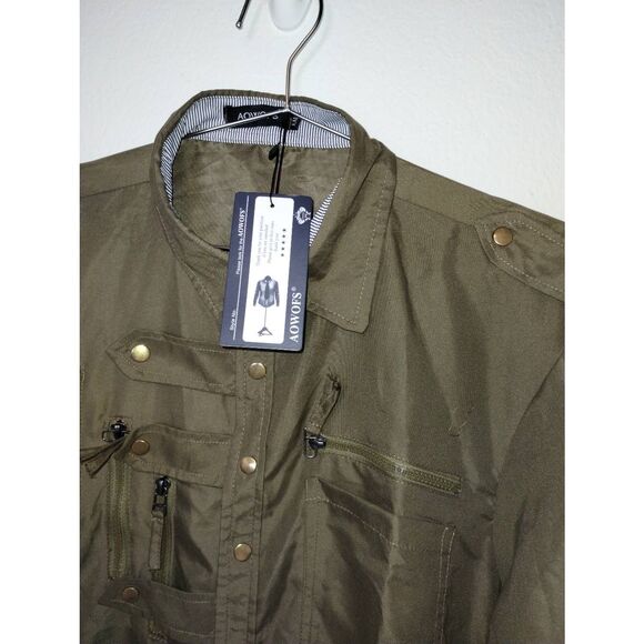 NWT Masorini AOWOFS Mens Jacket Brown Faux Vegan Moto Leather Jacket Zippers Zip - Picture 5 of 15